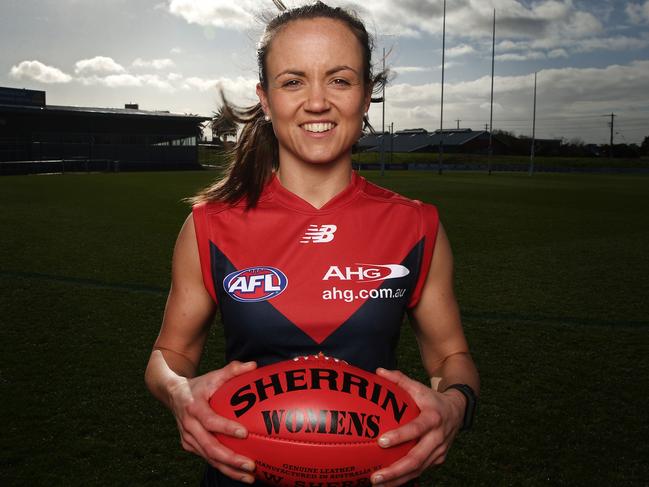 MELBOURNE, VICTORIA - JULY 13: Daisy Pearce poses during the announcement of the final AFL Women's Exhibition Match with the Western Bulldogs to host Melbourne at Whitten Oval on July 13, 2016 in Melbourne, Australia. (Photo by Scott Barbour/AFL Media/Getty Images)