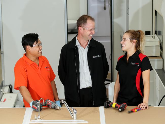 Avida’s CEO Ben Binns with leading hand Albert Almonte and trainee Liz Cunico / Picture: Justin Sanson