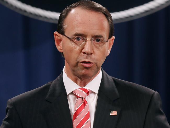 US Deputy Attorney-General Rod Rosenstein announced the charges at a news conference at the Department of Justice July 13, 2018 in Washington, DC. Picture: AFP