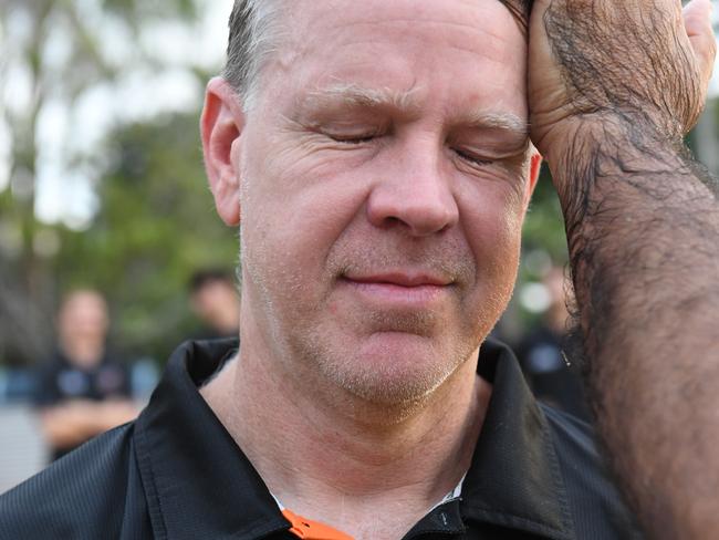 Darwin Salties coach Matt Flinn during a traditional saltwater Welcome to Country before the 2022 NBL1 north season. Picture: (A)manda Parkinson