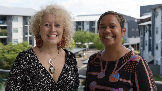 Venture Housing Karen Walsh with Housing Minister Selena Uibo at the new low income residential homes in Fannie Bay. Picture: (A)manda Parkinson