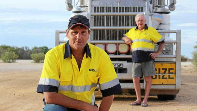 FAMILY AFFAIR: Horse lover Justin moved into trucking, following his father John (pictured behind), who used to drive livestock trucks.