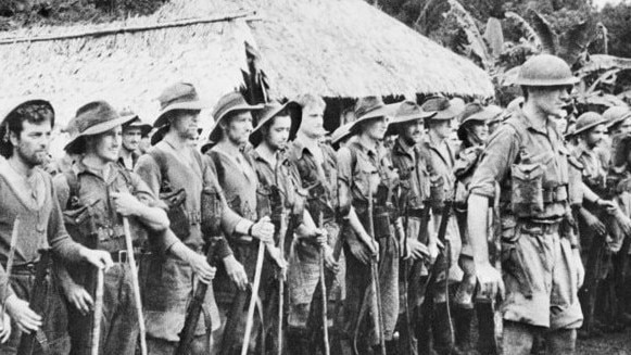 Members of the 39th battalion parade after weeks of fighting in dense jungle during the Kokoda campaign fought between July and November 1942