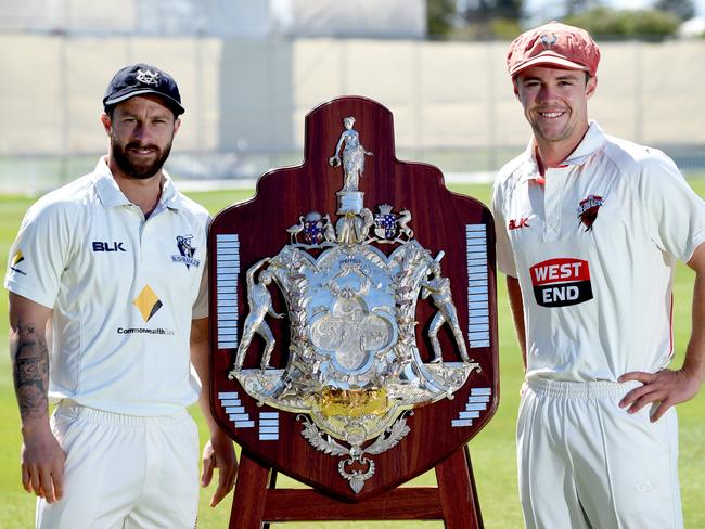 And Head as South Australian captain, alongside Victorian counterpart Matthew Wade in 2015. Picture: Sam Wundke