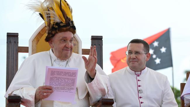 Pope Francis celebrates a mass in front of the Holy Cross Pro-Cathedral in Papua New Guinea. Picture: AFP.