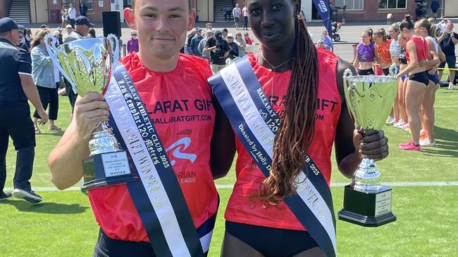 Jack Hale and Nyajima Jock celebrate winning the Ballarat Gift. Picture: Shane Jones.