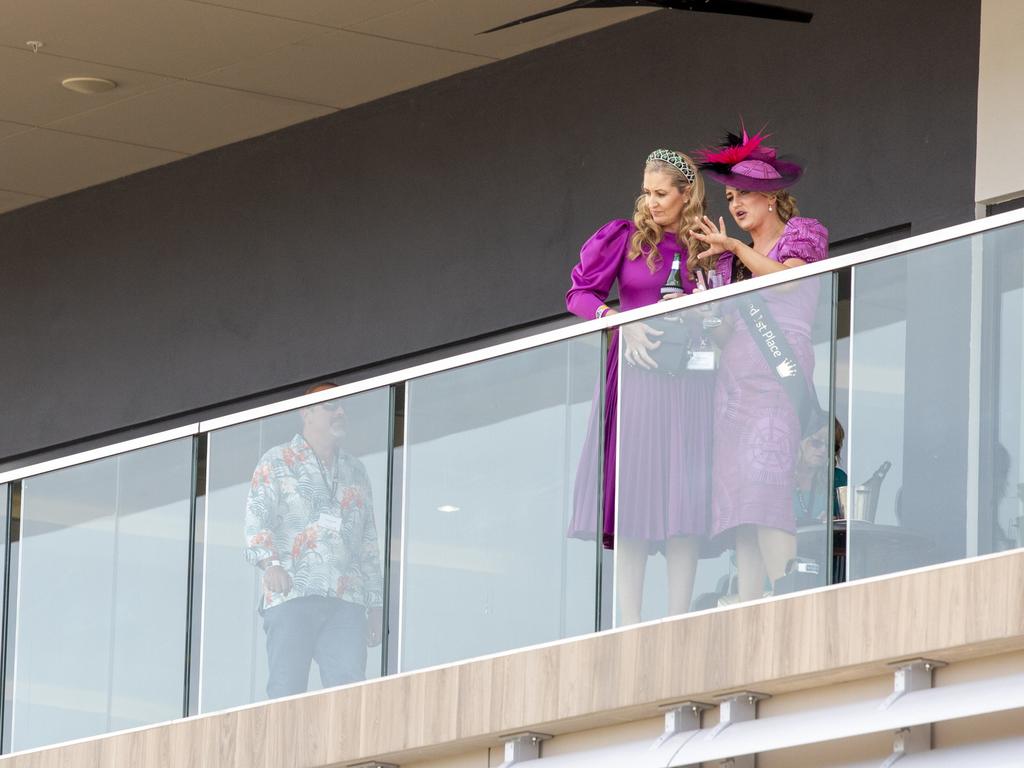 Punters at the Ladies Day 2022 races laughing after friends won big on a race. Picture: Floss Adams.