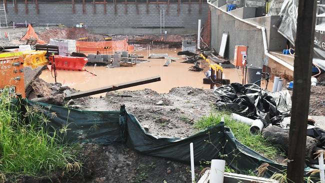 Storm water at Mosaic’s building site at First Bay, Coolum. Photo Patrick Woods / Sunshine Coast Daily.