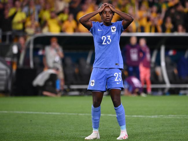 France’s Vicki Becho reacts after missing the final France penalty shot. Picture: FRANCK FIFE / AFP