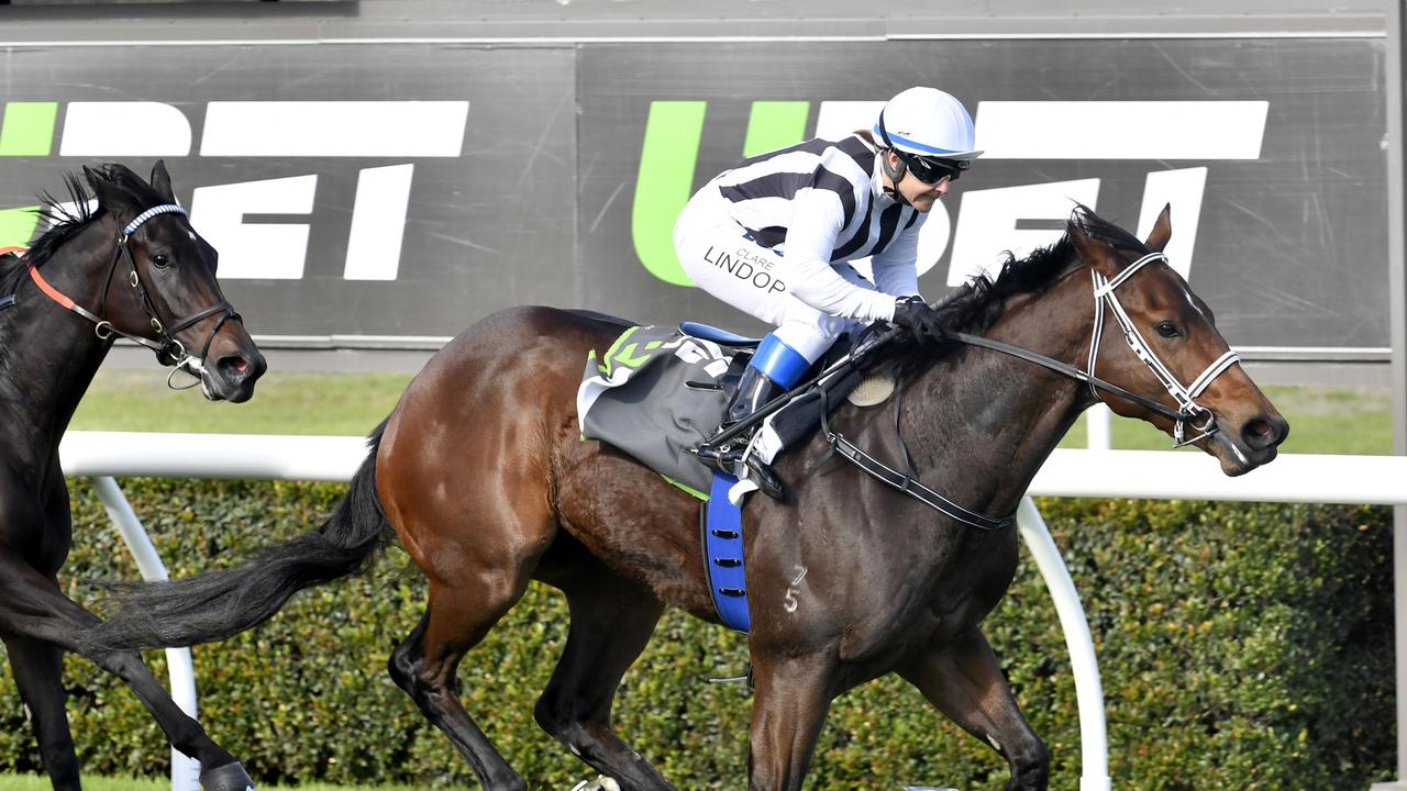 Adelaide racing legend Clare Lindop riding Tequila Time to victory on South Australian Derby Day at Morphettville Racecourse in Adelaide. Picture: AAP Image / Sam Wundke