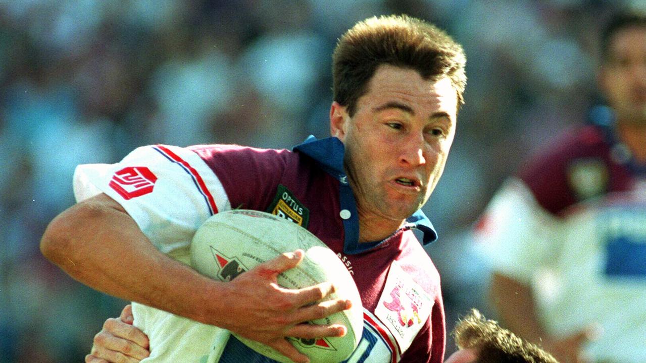 Terry Hill won a premiership with Manly in 1996, playing 246 league games across his career. The much loved centre also played for NSW in State of Origin and won a World Cup with Australia. He died of a suspected heart attack in the Philippines at the age of 52. Photo: Rugby League A/CT 1996