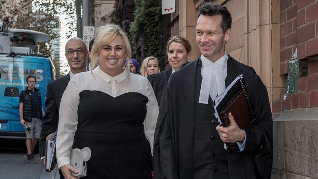 Rebel Wilson and her legal team leave court. Picture: Jake Nowakowski.