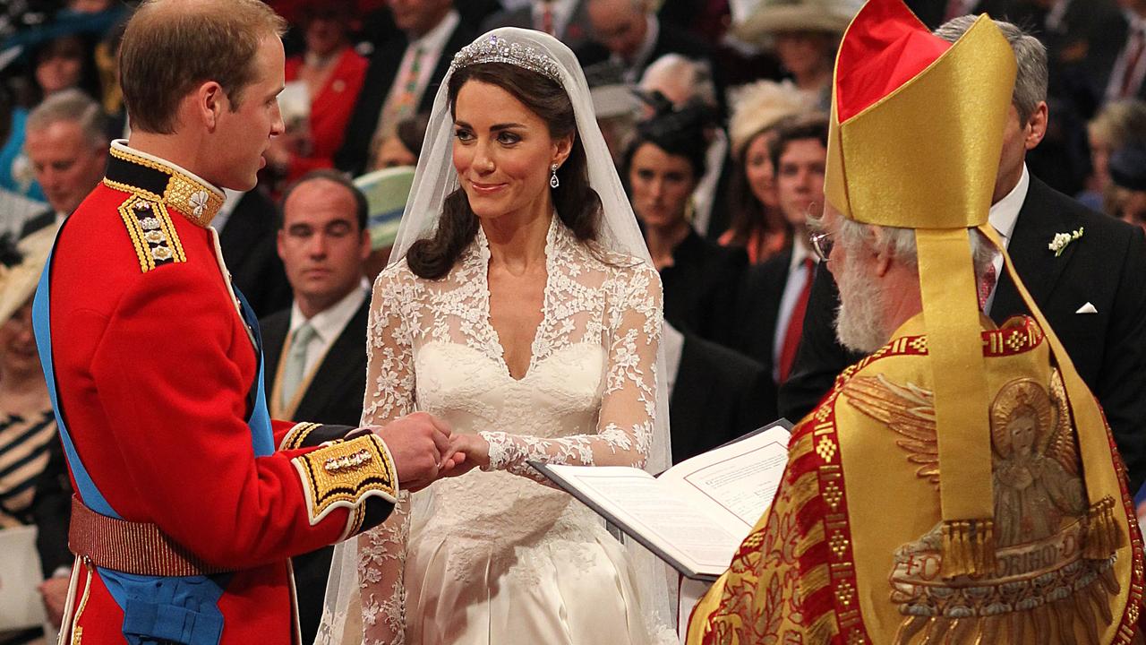 William and Kate at their 2011 wedding in Westminster Abbey. Picture: AFP