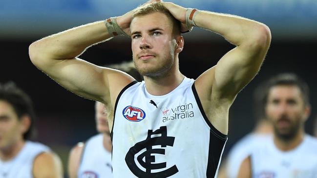 Harry McKay was the Blues’ worst offender in front of the sticks with three behinds. Picture: AFL Photos/Getty Images