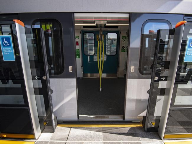 ‘Intruder proof’: A train pulls into the platform.