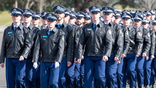 A police recruits attestation parade at the police academy in Goulburn. Picture: Thomas Lisson