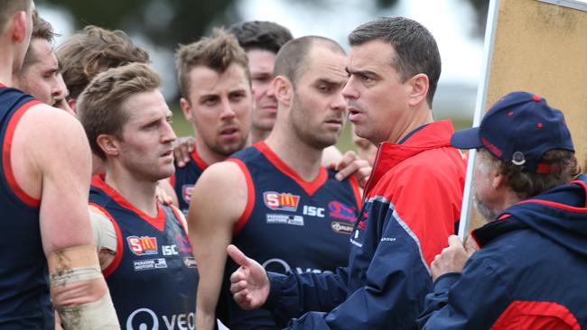 Jarrod Cotton delivers his message at Elizabeth Oval. Picture: Dean Martin/AAP