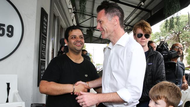 Chris Minns at his local cafe in Kogarah after winning the State Election. Picture: Newscorp: Daily Telegraph / Gaye Gerard