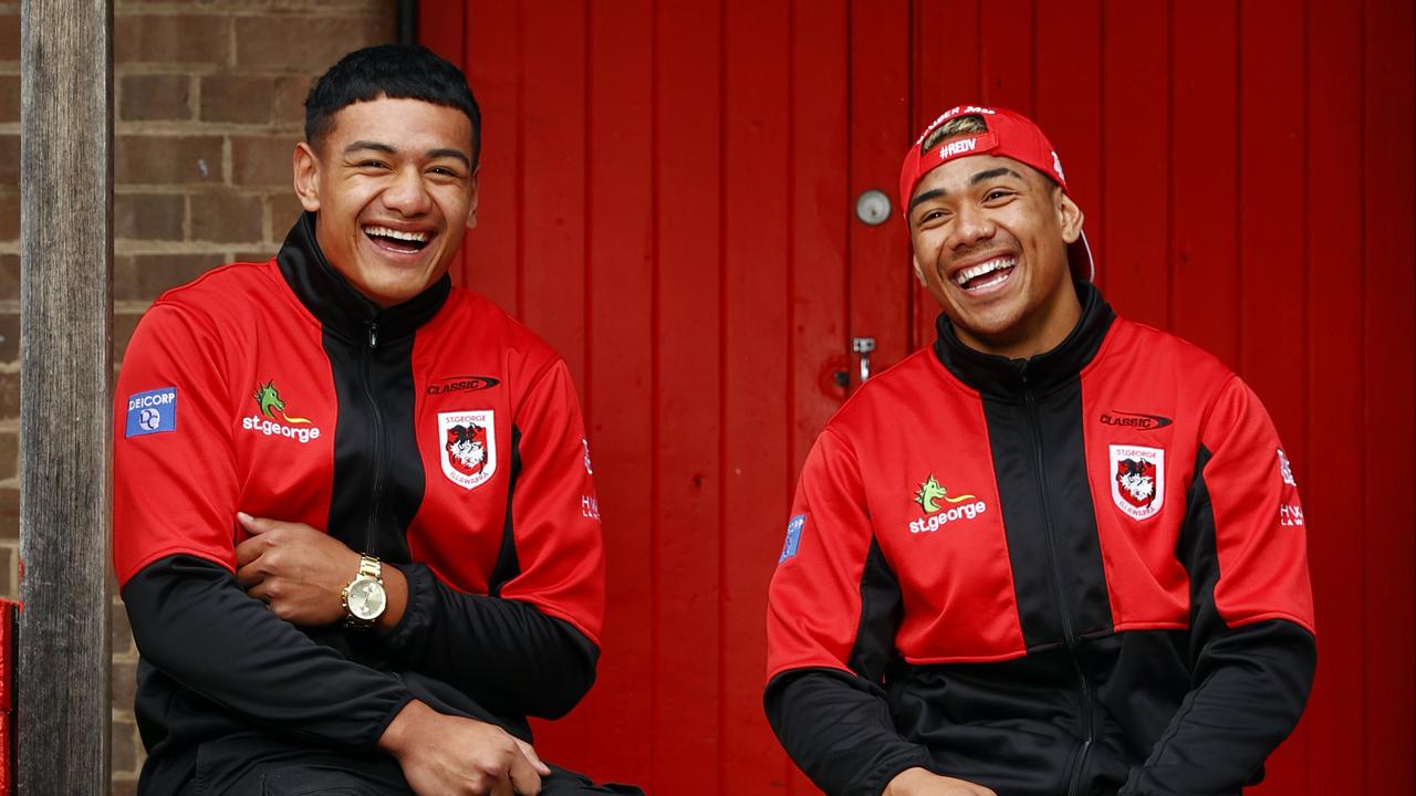 New Dragons recruits Sione Finau and Haele Finau, brothers from a family of 11 children from Victoria. Picture: Richard Dobson