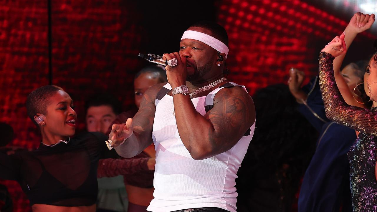 50 Cent performs during the Pepsi Super Bowl LVI Halftime Show (Photo by Kevin C. Cox/Getty Images)