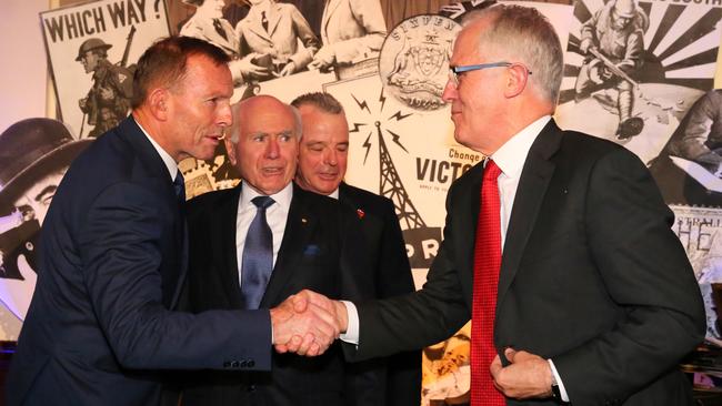 Tony Abbott, John Howard, Brendan Neilson and Malcolm Turnbull in 2017. Picture: Ray Strange