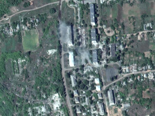 This satellite image taken and released on January 11, 2023 by Maxar Technologies shows the start of the siege by Russian forces in Soledar, eastern Ukraine.