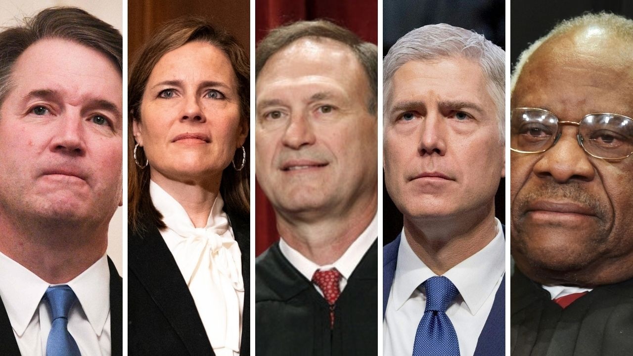 From left to right: Supreme Court Justices Brett Kavanaugh, Amy Coney Barrett, Samuel Alito, Neil Gorsuch and Clarence Thomas.