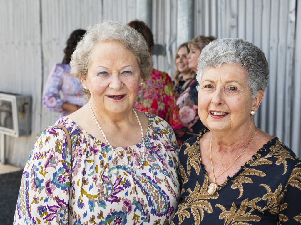 Dianne Able (left) and Kathy Bird at the Ladies Diamond Luncheon hosted by Toowoomba Hospital Foundation at The Goods Shed, Friday, October 11, 2024. Picture: Kevin Farmer