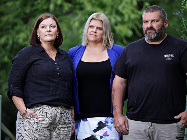 Emma Wardle’s parents Tania Simshauser, Mathew Wardle and aunty Kristy Smith were outraged to find their girl’s killer was on dating apps. Picture: Adam Yip