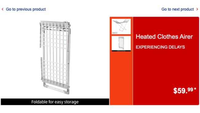 The heated airer even folds flat for easy storage. Image: ALDI