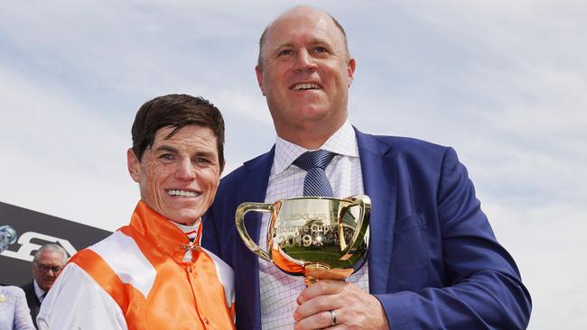 Jockey Craig Williams and trainer Danny O’Brien delivered a hometown win in the Melbourne Cup with Vow And Declare. Picture: AAP