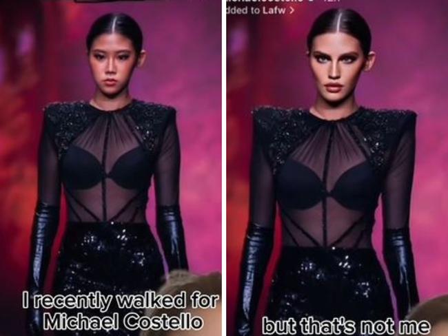 A Taiwanese-American model has alleged a well-known fashion designer used artificial intelligence to make her appear white in a runway photo. Picture: TikTok