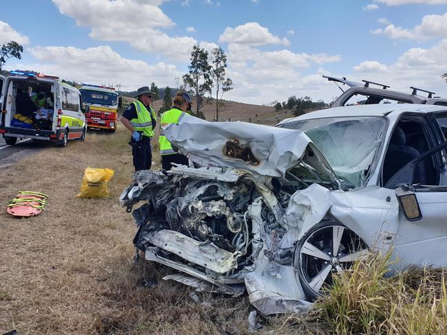 The scene of a serious head-on crash on the Wide Bay Highway at Lower Wonga on Wednesday.