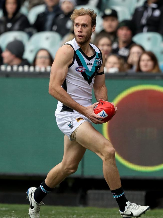 Jack Hombsch of the Power runs with the ball during round 14. Picture: Getty Images