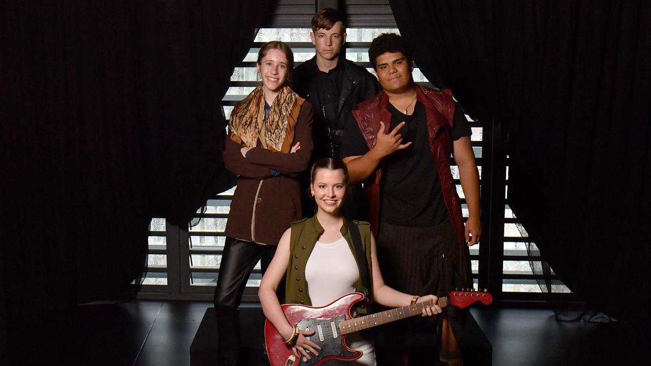 We Will Rock You is on at the Townsville Civic Theatre this weekend. Cast members Bridget Baxter (front), with Elizabeth Davis, Riley Johnston and Joseph Ori. Picture: Evan Morgan