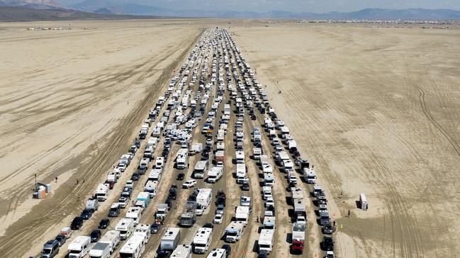 Vehicles are seen departing the Burning Man festival in Black Rock City, Nevada, U.S., September 4, 2023. REUTERS/Matt Mills McKnight