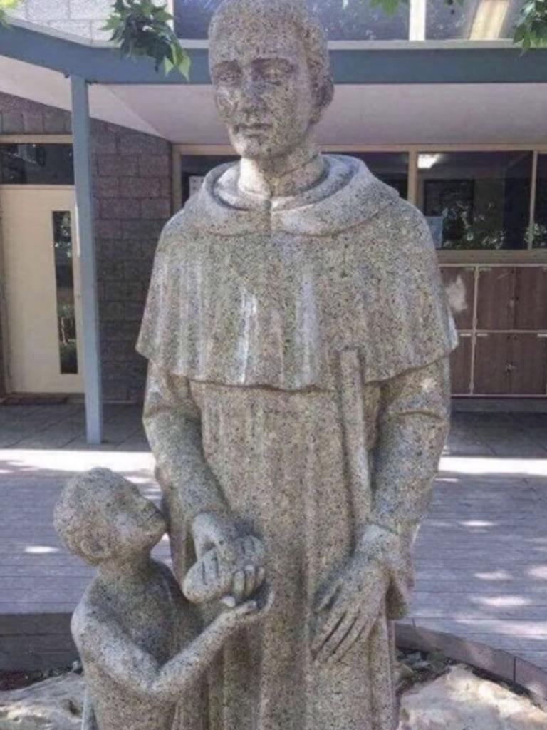 The Blackfriars Priory School statue, which was quickly covered up and removed.