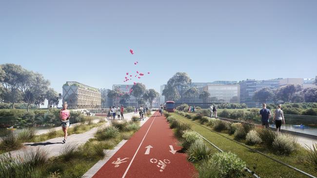 An artist impression of the train line going through the university campus at the Cumberland Hospital grounds in North Parramatta.