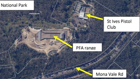 The locations of the Peninsular Firearm Academy and St Ives Pistol Club on Mona Vale Rd, Belrose. Picture: Supplied