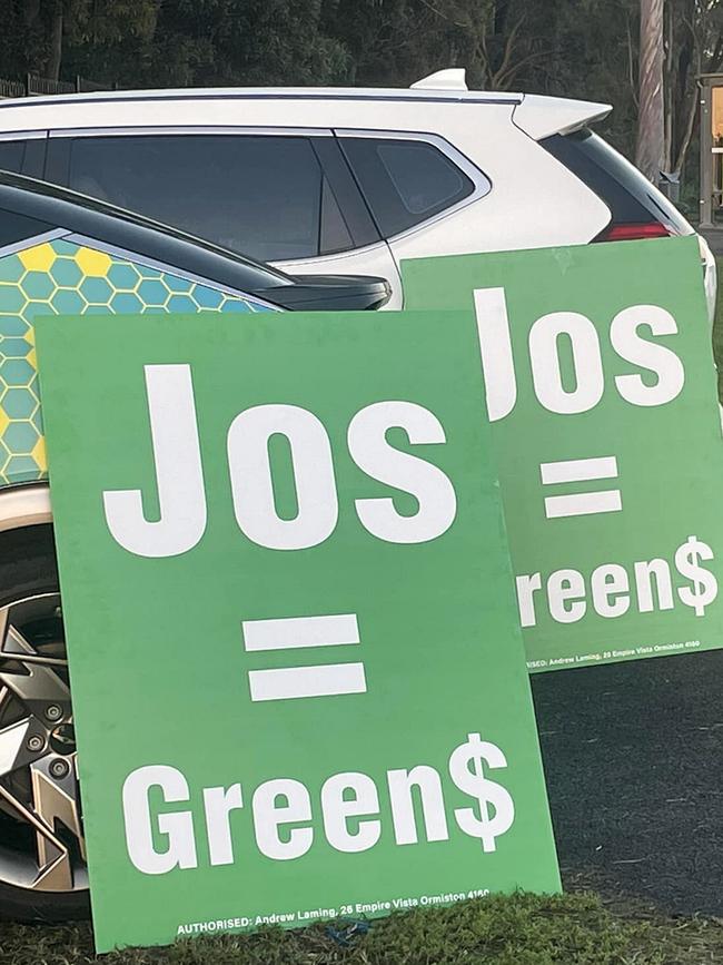 A political sign by candidate Andrew Laming, which has been the subject of an injunction application in the Supreme Court. Source: Andrew Laming Facebook.