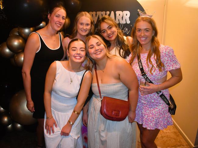 Caitlin Campbell and friends having a great night at the Cowwarr Saints Football &amp; Netball Club Golden Gala Ball 2024. Picture: Jack Colantuono