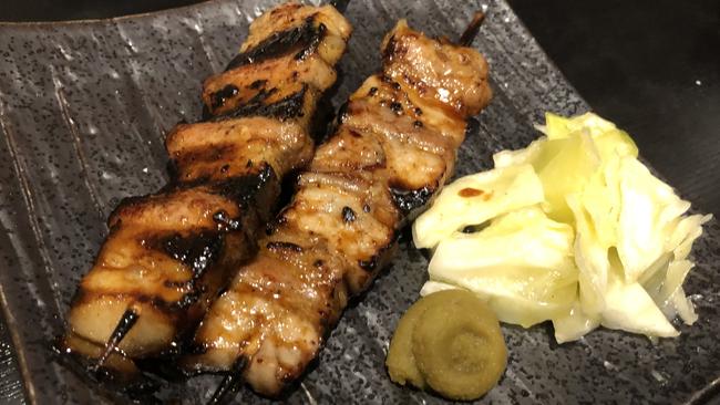 Grilled pork belly skewer at Ramen &amp; Izakaya Himeji.