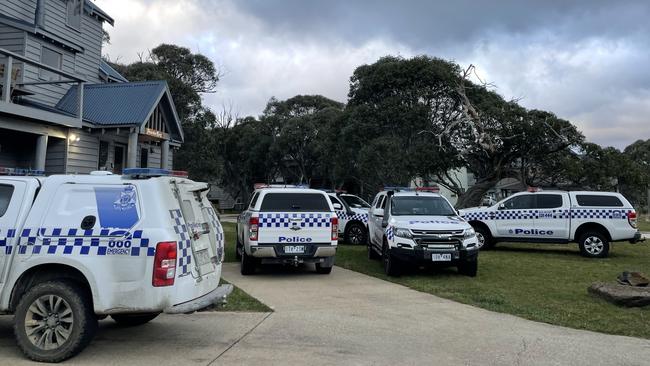 Police swarm Dinner Plain in the search for the missing man. Picture: Brianna Travers