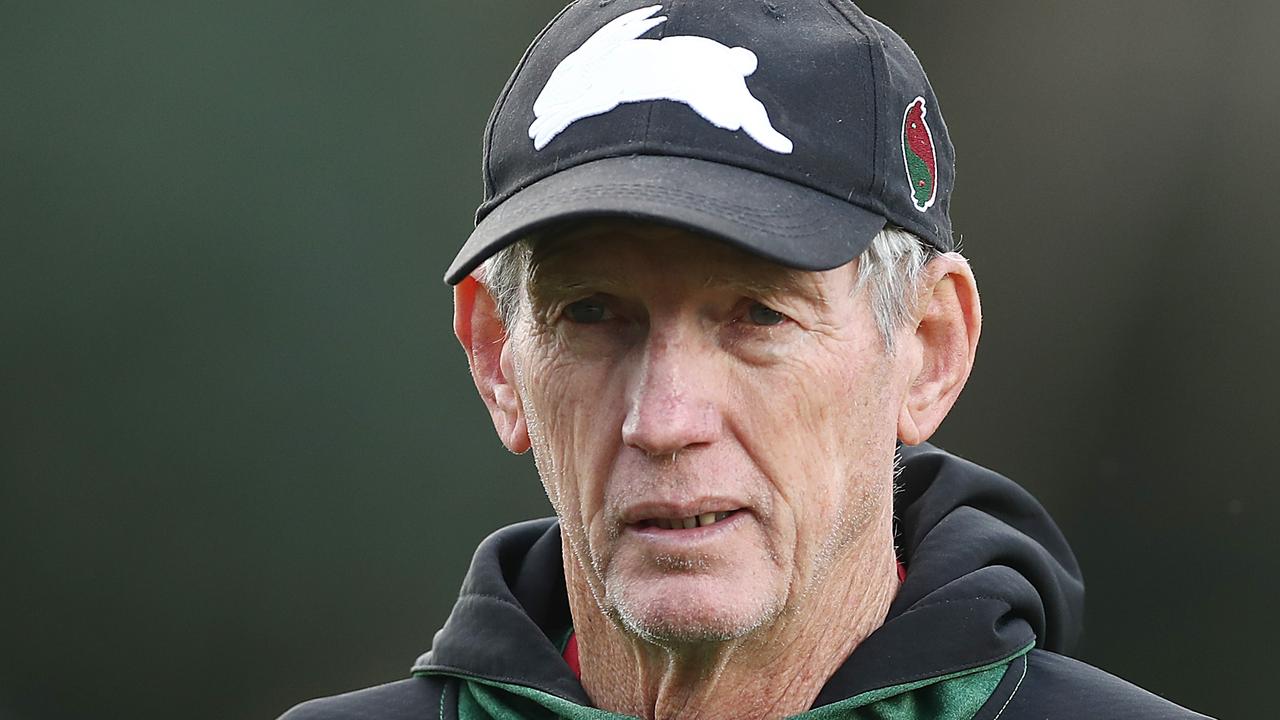Rabbitohs coach Wayne Bennett cuts a dejected figure in a training session