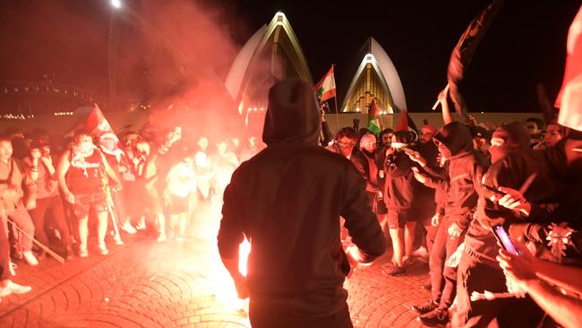 A pro-Palestine rally on the forecourt of The Sydney Opera House in Sydney. Picture: NCA NewsWire/Jeremy Piper