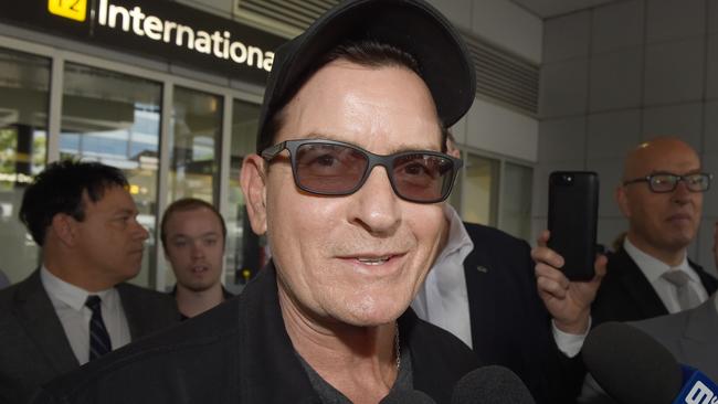 Charlie Sheen at Melbourne airport ahead of his shows this weekend. Picture: Tony Gough