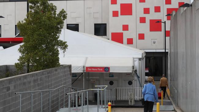 A tent outside the Box Hill hospital for any patient overflow. Picture: David Crosling