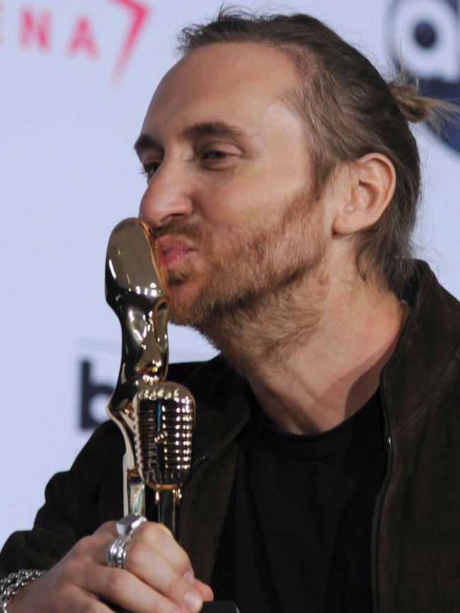 Recording artist David Guetta, whom Becky Hill has released several hits with, named winner of the Top Dance/Electronic Artist Awards, posinf in the press room during the 2016 Billboard Music Awards. Photo: Getty.