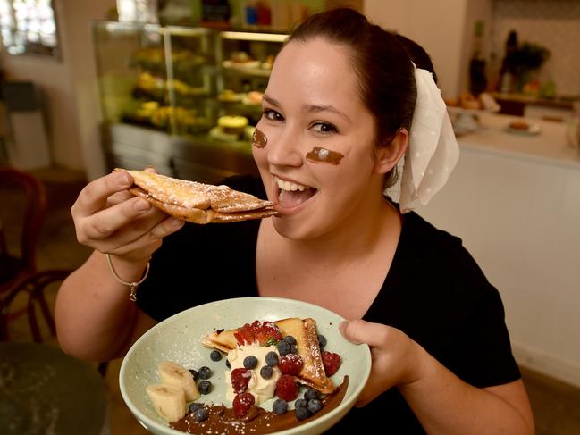 Me Myself and Coffee head chef Cadice Smith is set for Nutella Day with nutella and stuffed banana jaffles. Picture: Evan Morgan