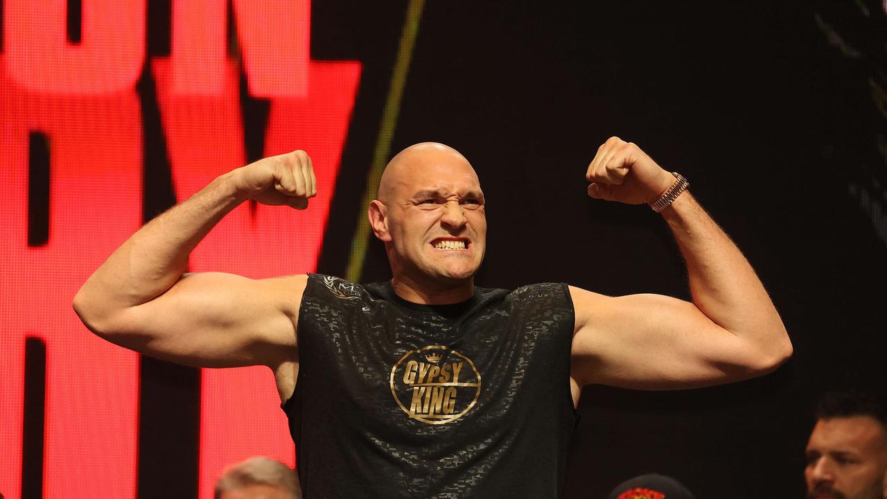 LAS VEGAS, NEVADA - FEBRUARY 21: Tyson Fury weighs in against Deontay Wilder during their official weigh-in at MGM Grand Garden Arena on February 21, 2020 in Las Vegas, Nevada. Al Bello/Getty Images/AFP == FOR NEWSPAPERS, INTERNET, TELCOS &amp; TELEVISION USE ONLY ==